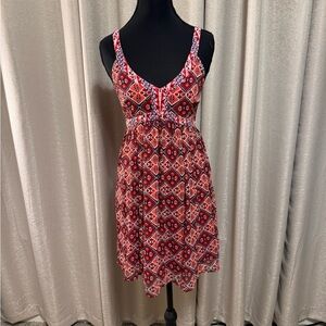 Y2K Hollister Vibrant Red Patterned Midi Dress Size - S